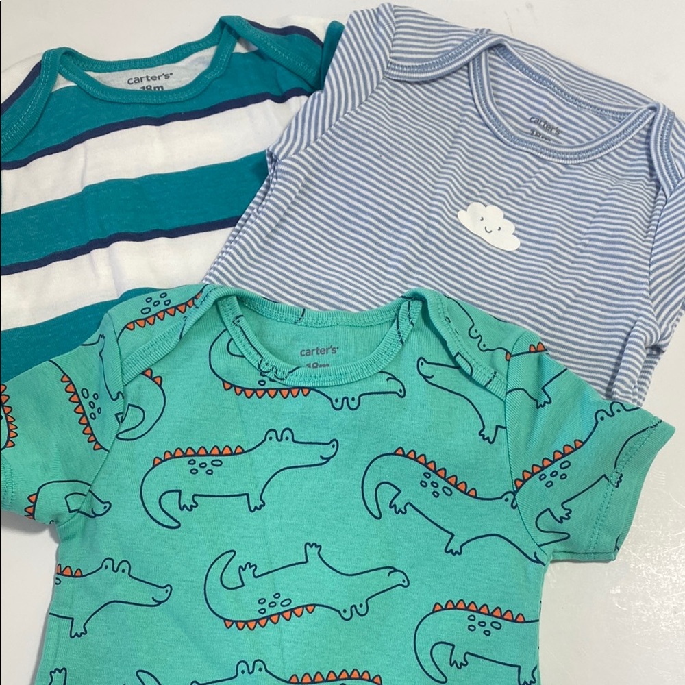 Kids **Carter's**Baby Bodysuits Set - Green, Blue, White (3 pieces) 18M